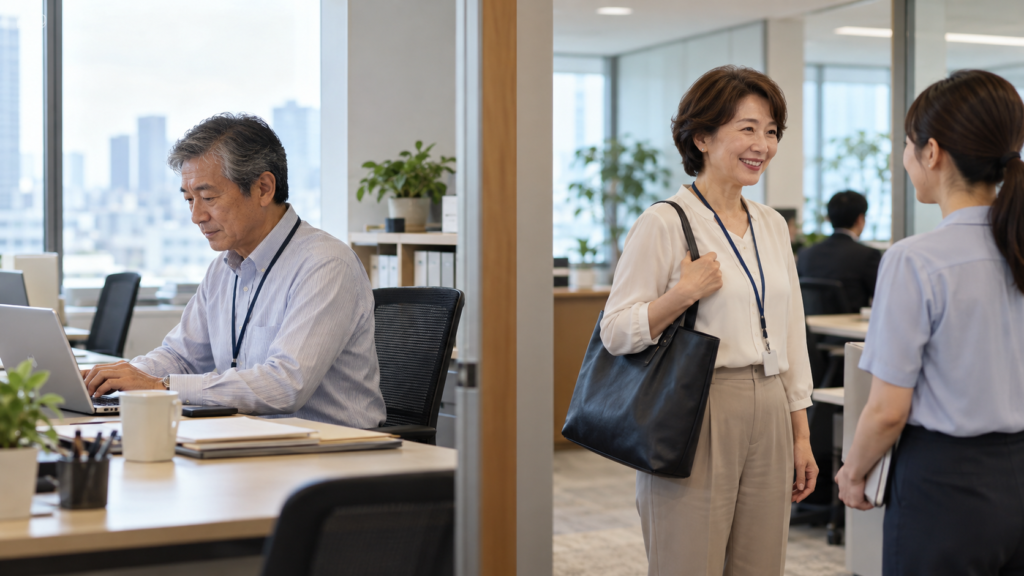 同じ職場で働き続ける人と新しい職場で働き始める人