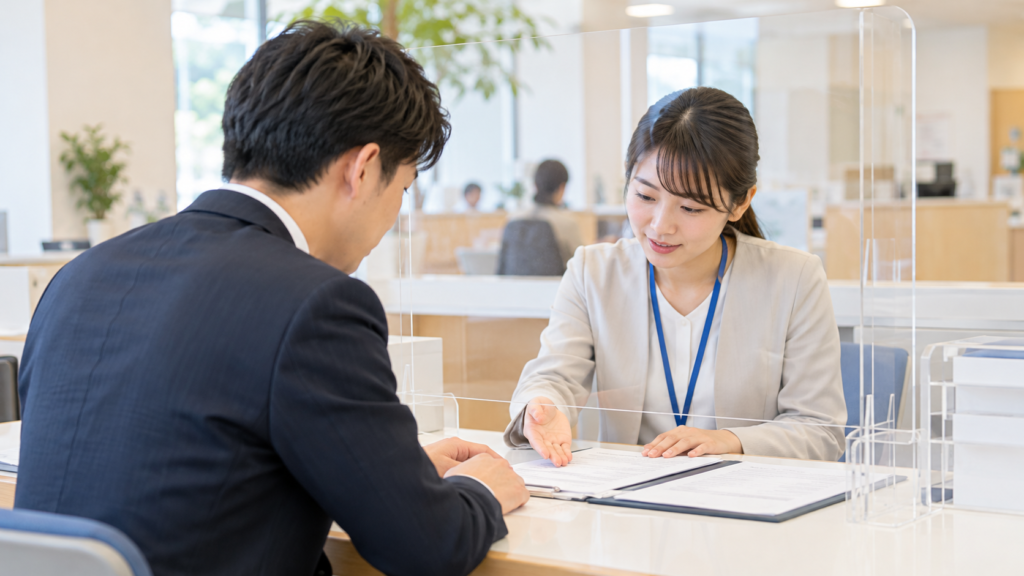 給付金の必要書類を相談窓口で確認する様子