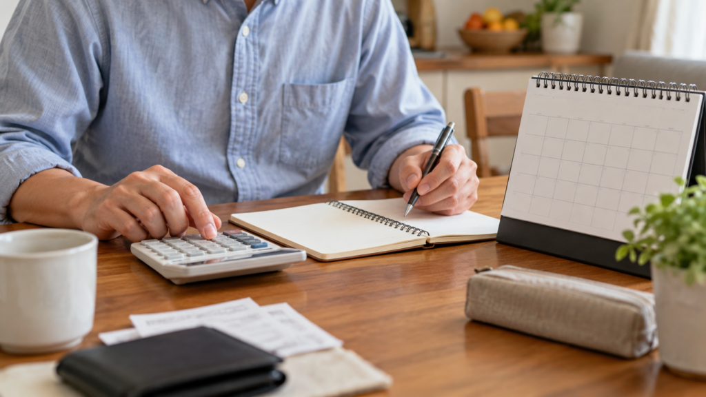 給付日数と入金までの生活費を計算する手元