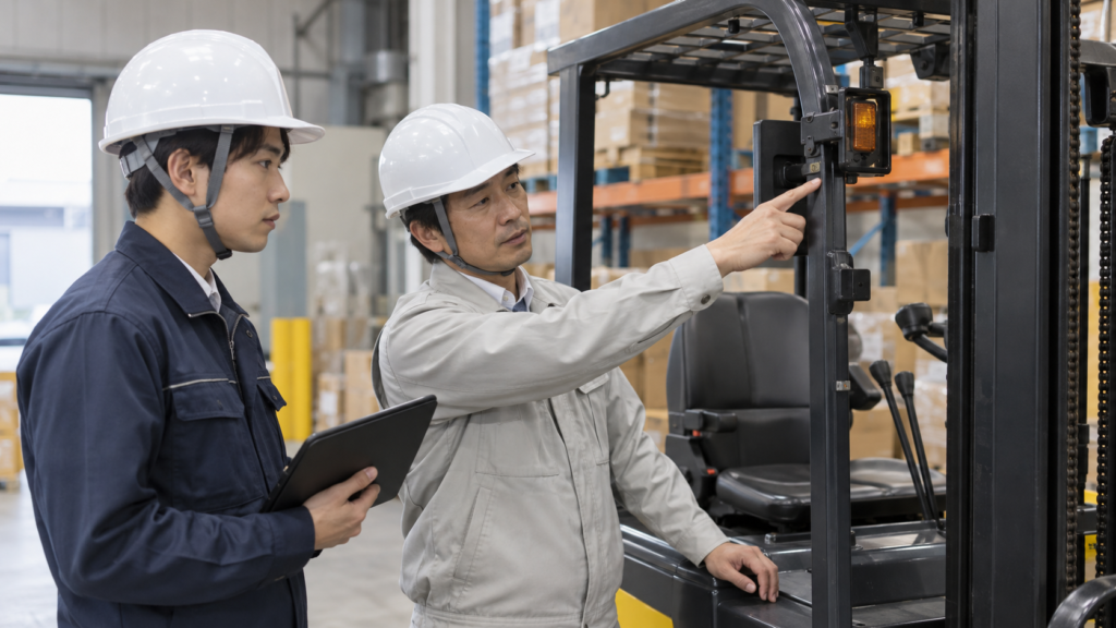 作業の指示と確認体制を点検する二人の会社員