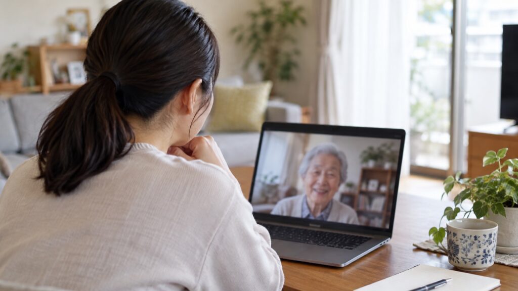 離れて暮らす家族の様子を通話で確認する人