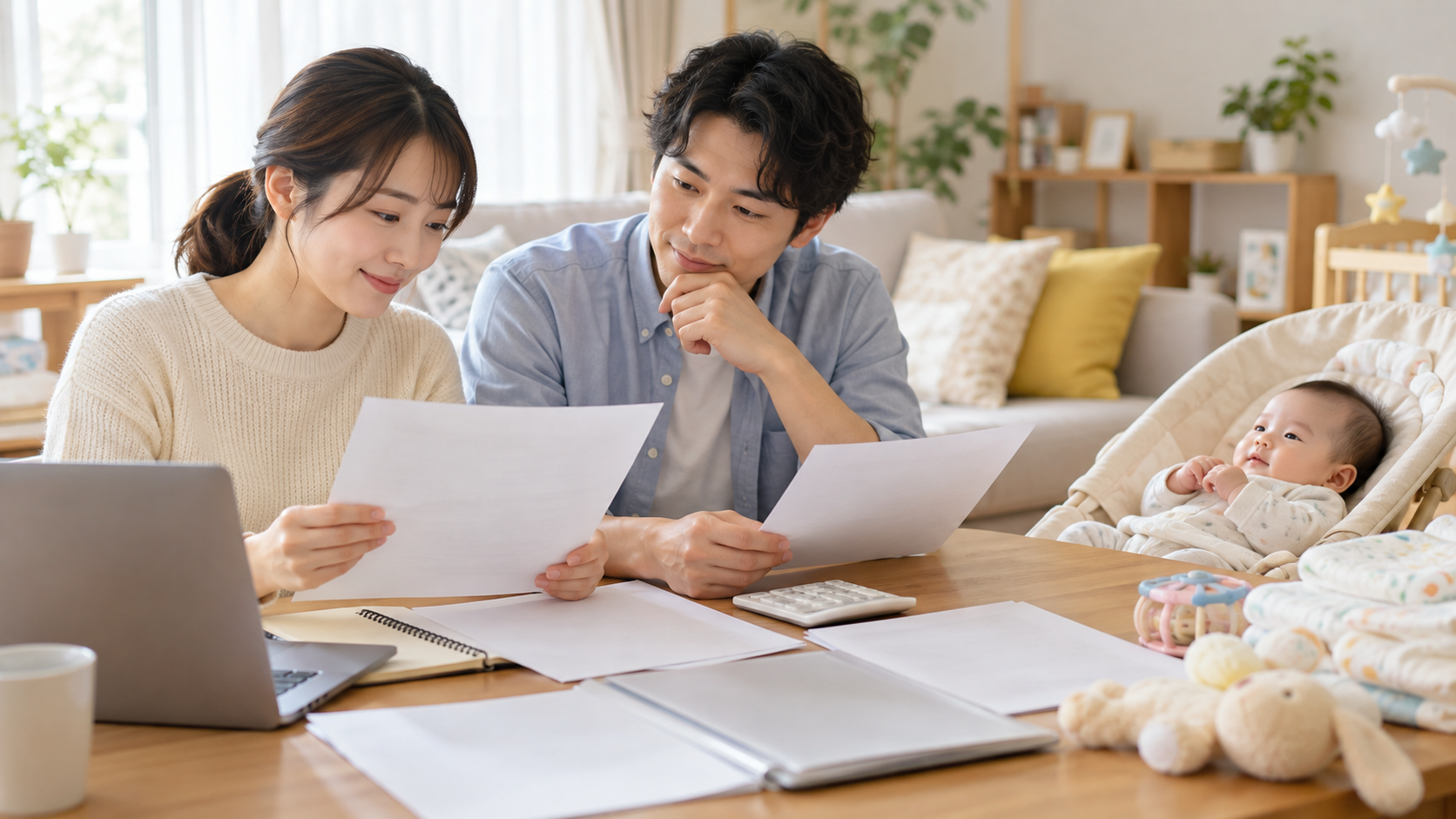 育児休業中の生活費と給付の申請準備を確認する親