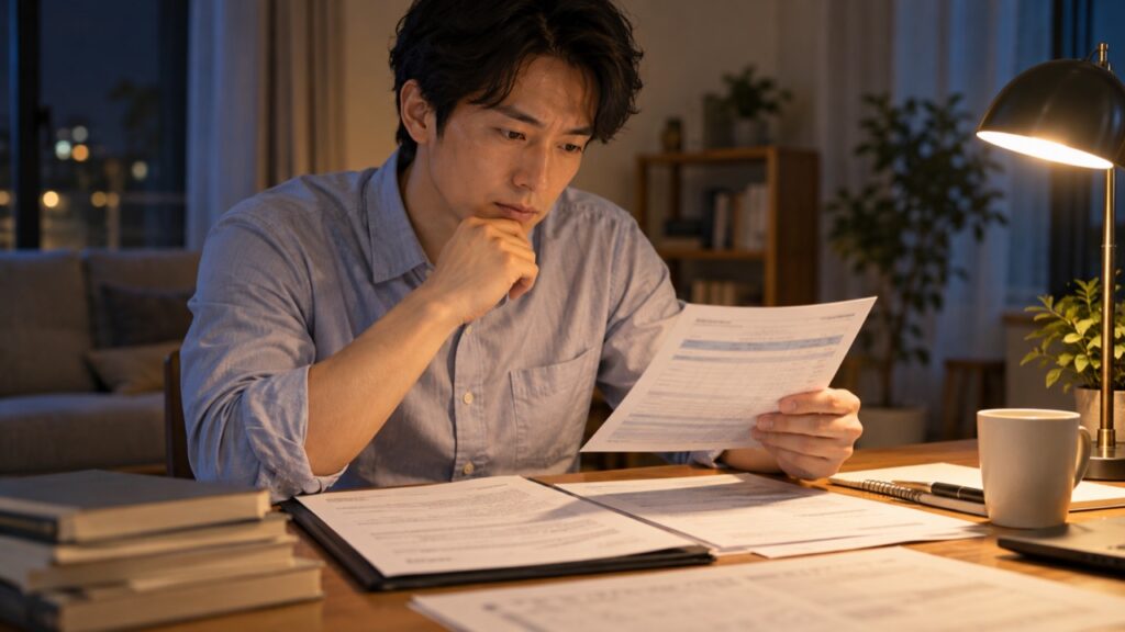 給与明細と変更の経緯を整理する人