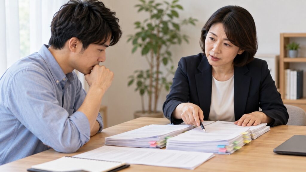 契約や賃金の変更について労働相談をする人