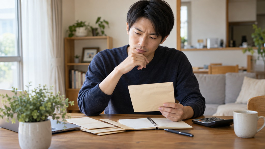 生活費の支払予定を整理して給与の受取条件を検討する様子