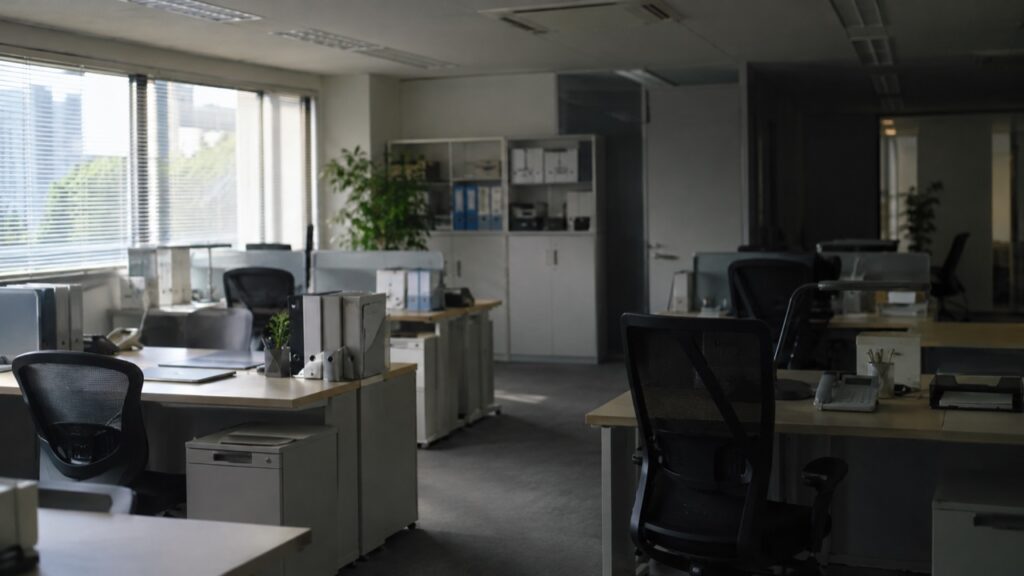 休業で人がいないオフィス