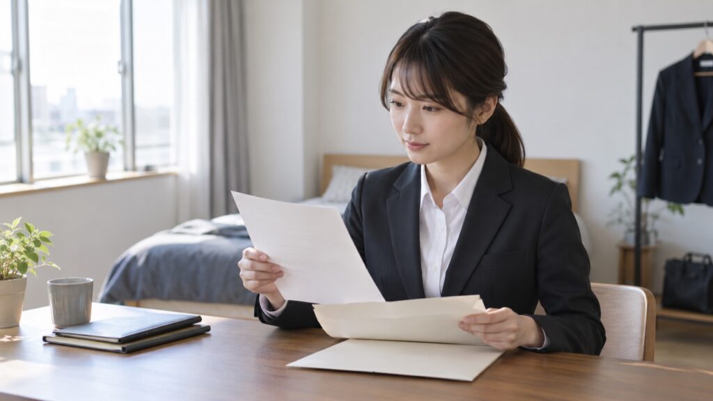 労働条件通知書を待ちながら届いた書類を確認する会社員