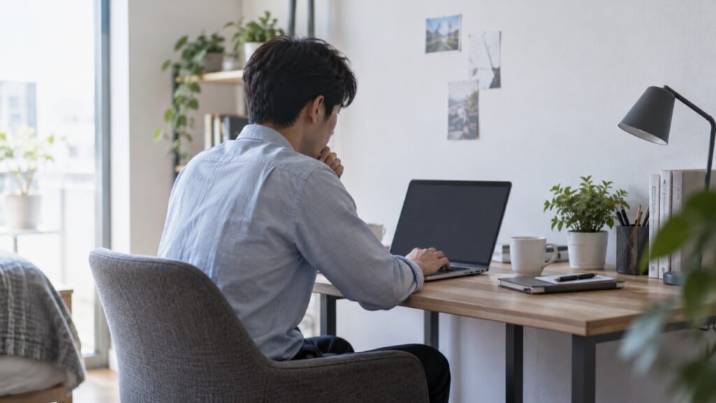 人事への依頼メールを落ち着いて準備する会社員