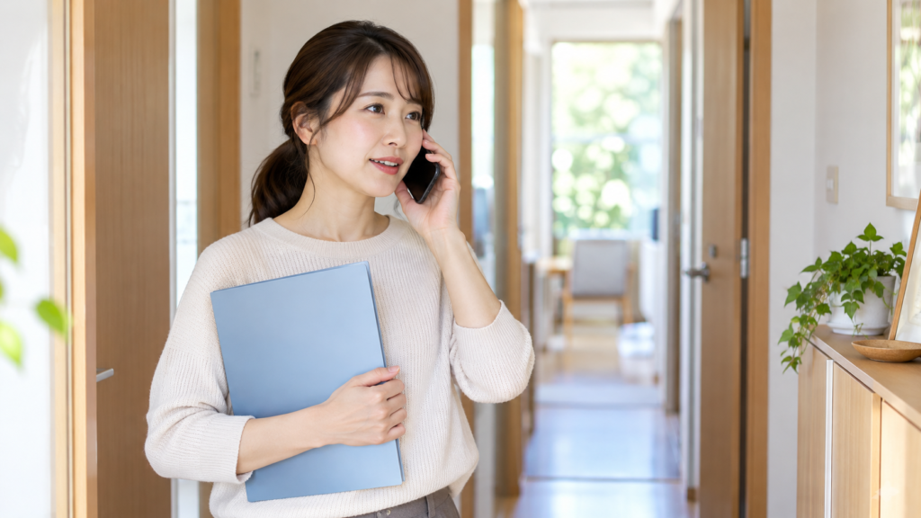書類の提出期限について電話で会社へ相談する人