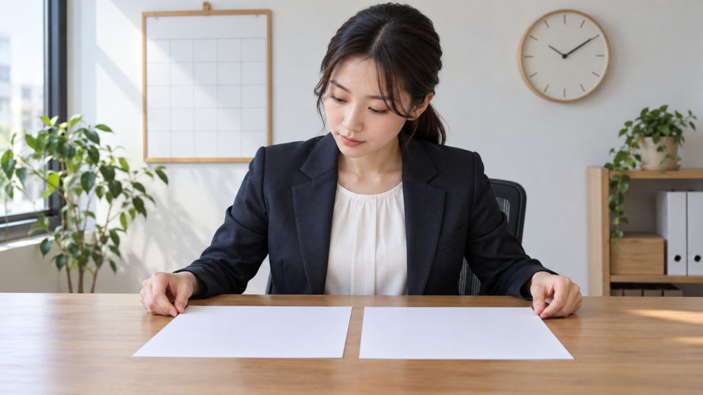 通知された日と契約満了日を照らし合わせて考える会社員