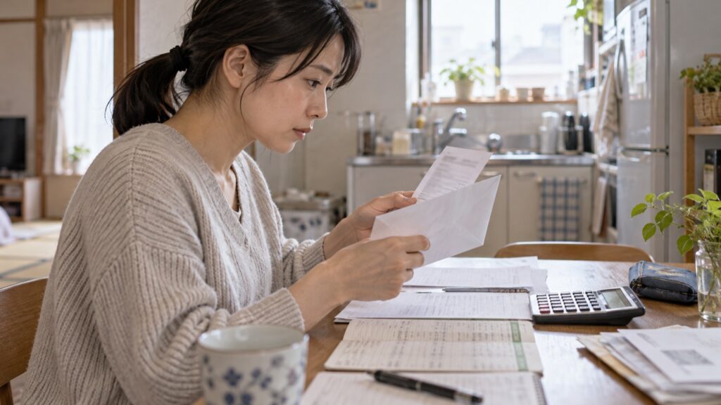 給付決定の書類と支払い予定を確認する人