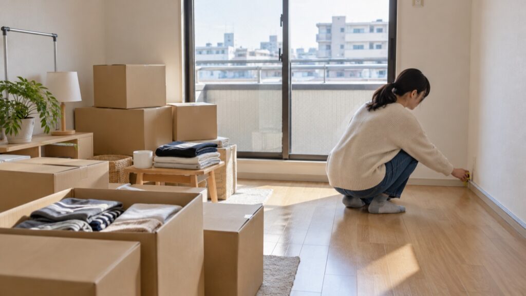 家賃の安い住まいへの引越しを考える荷造りの様子