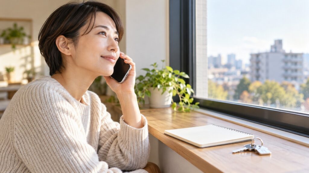 家賃支援の窓口へ電話で相談する人