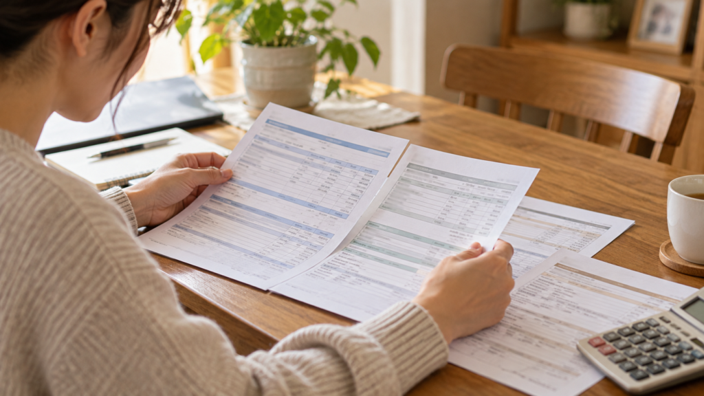 月ごとの給与資料を並べて賃金の変化を確認する手元