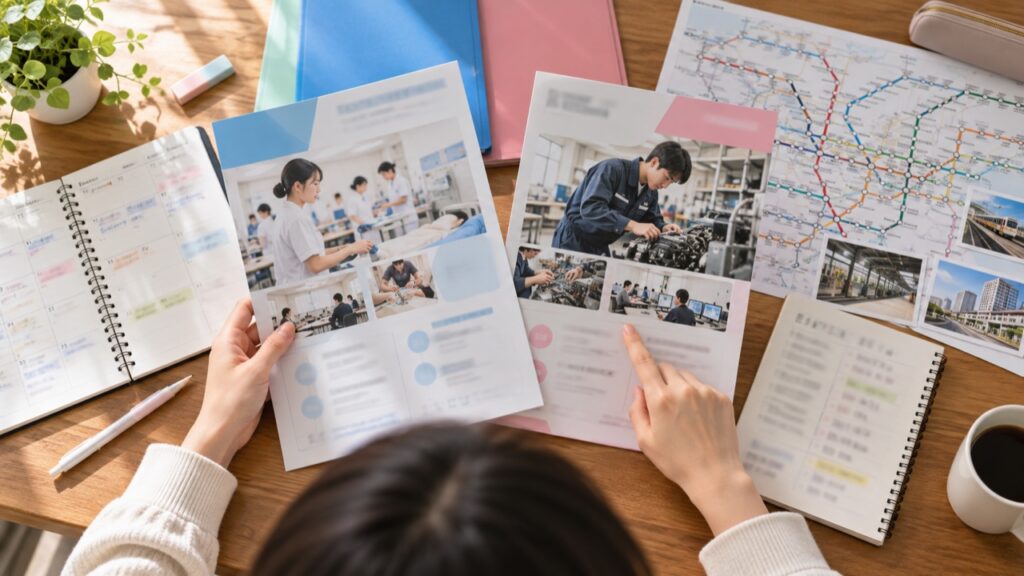 講座の内容と通学予定を比較する手元