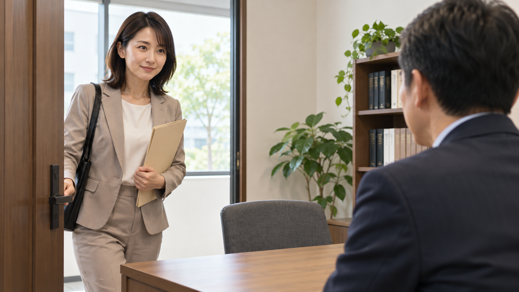 労働審判の相談に向けて書類を持参する会社員