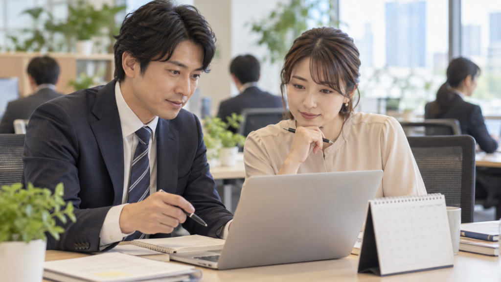 仕事の予定とPC利用の記録を一緒に照合する様子