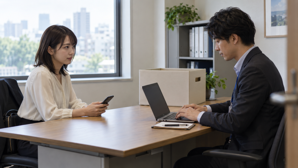 退職時に私物端末の業務データの扱いを確認する面談