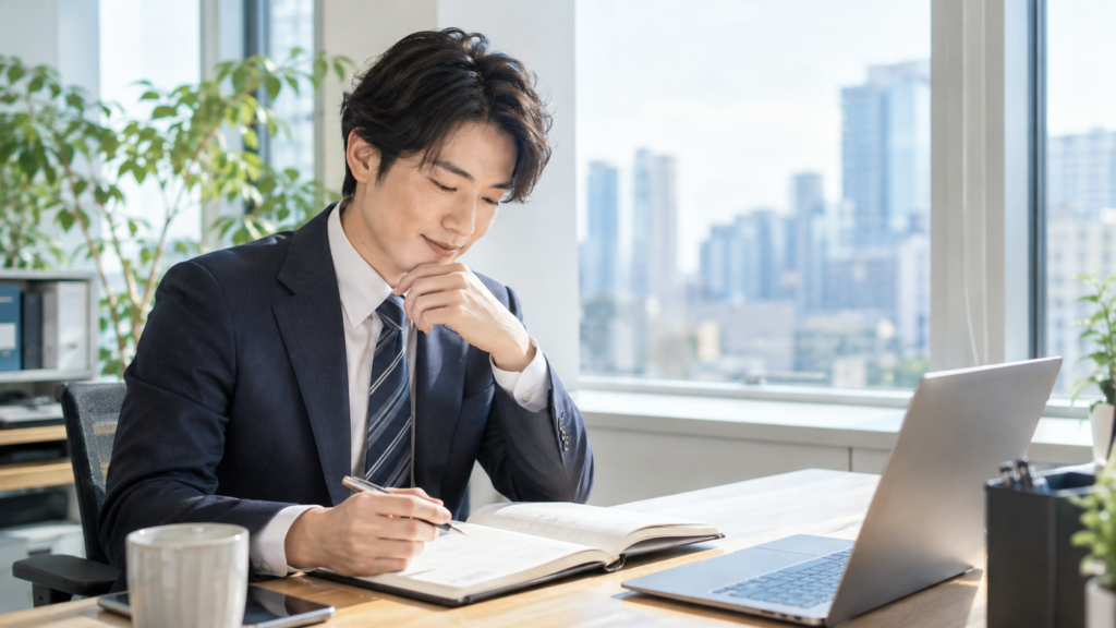 有給休暇の予定と会社の計画を確認する会社員