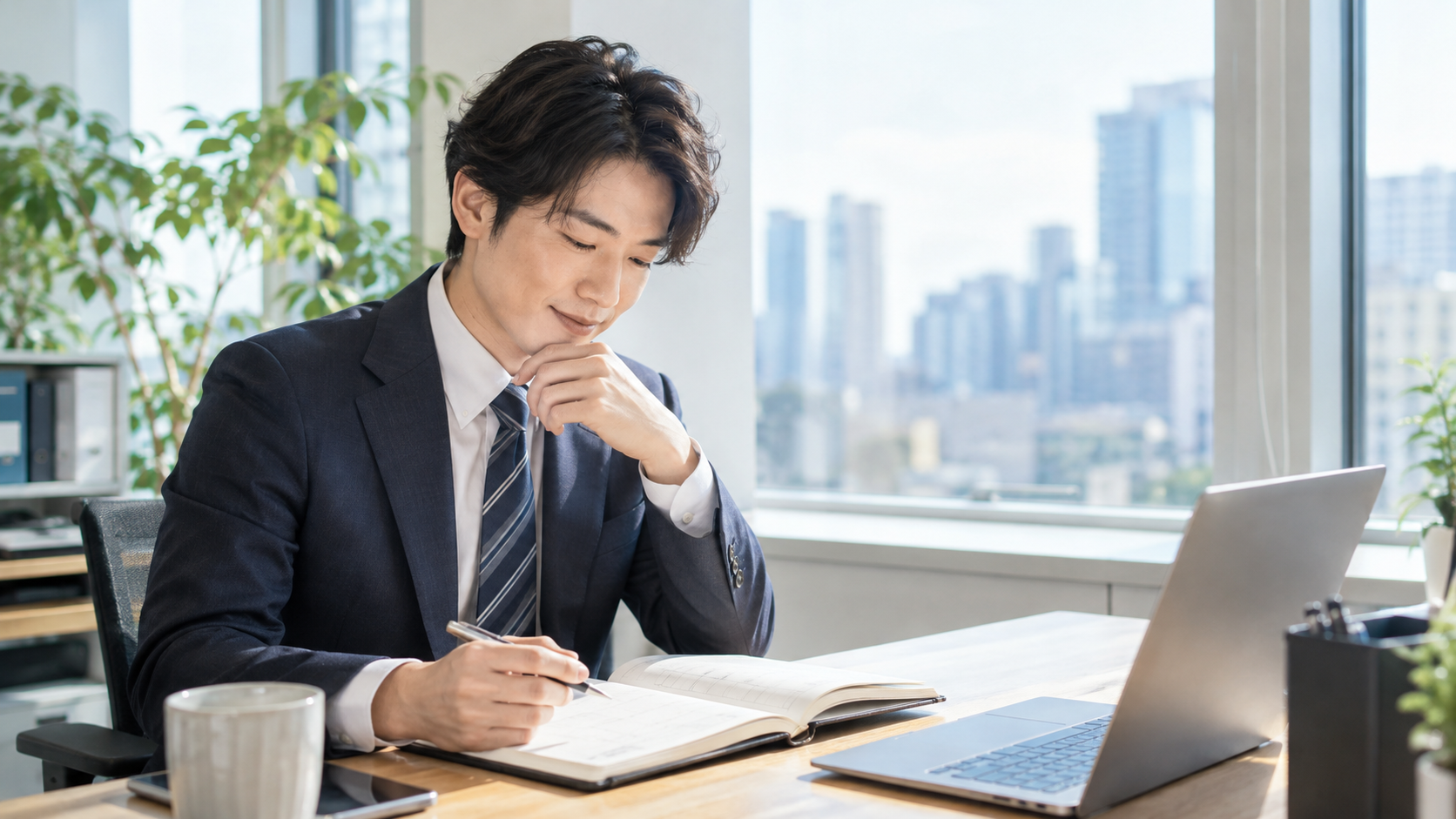 有給休暇の予定と会社の計画を確認する会社員