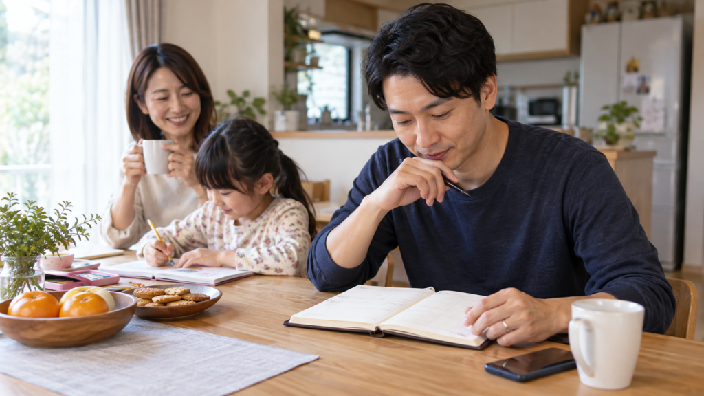 手帳を見ながら休暇の日程を考える人