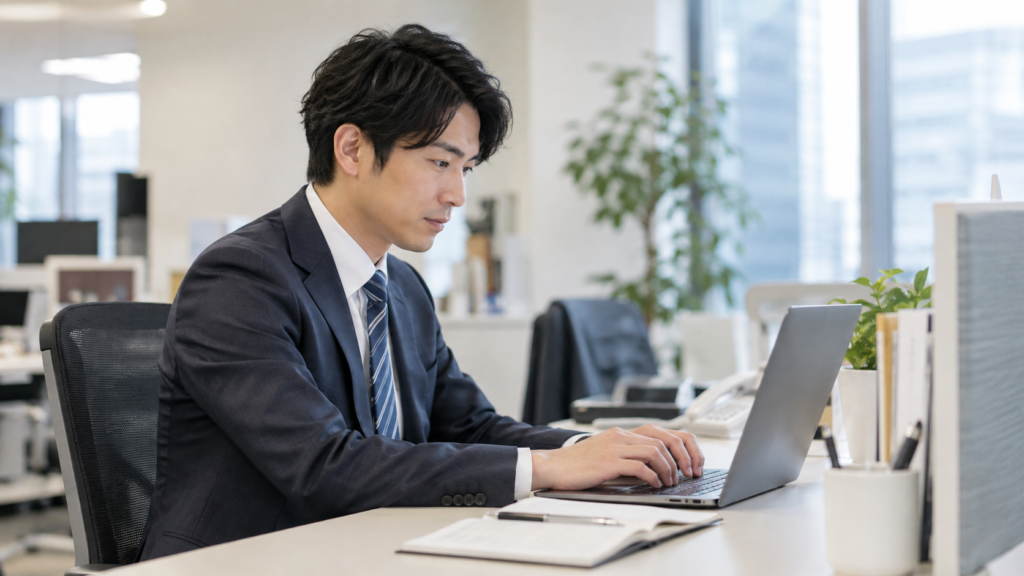 会社への確認事項を連絡する会社員