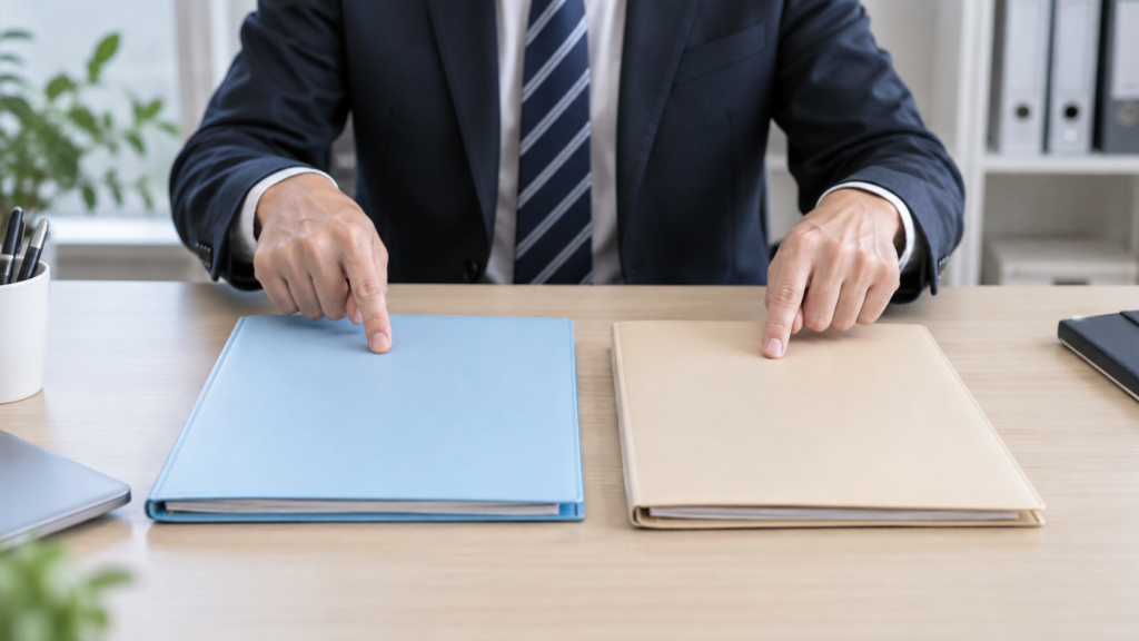 会社の提案と一方的な通知を分けて確認するフォルダー