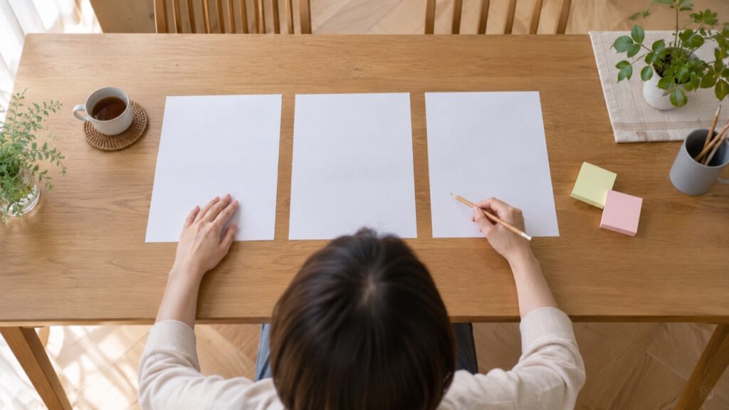 引越しの見積書を比較する手元