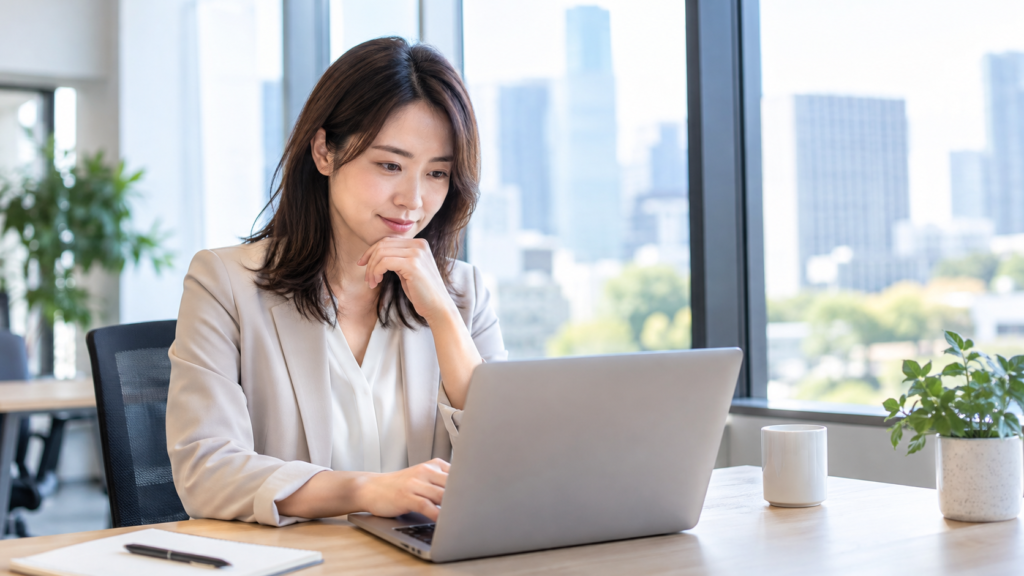 ストレスチェックの案内を確認する会社員