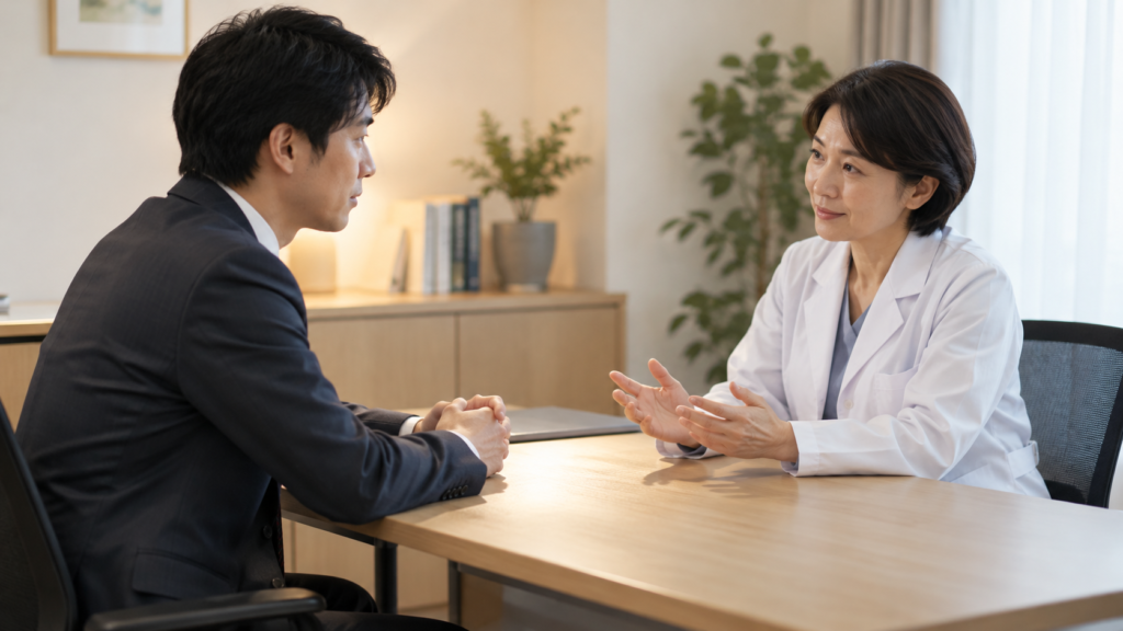 医師へ働き方や健康上の不安を相談する人