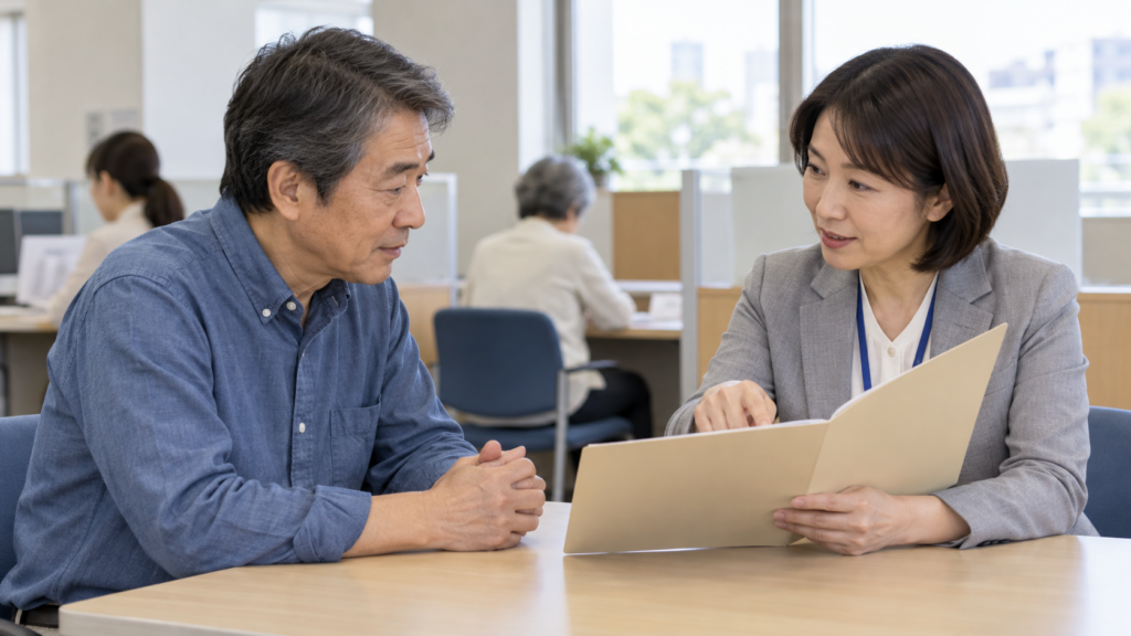 退職後の年金の手続きを相談する人