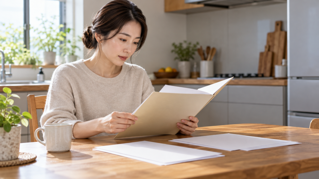 退職後に雇用関係の資料を読みながら制度の条件を確認する人